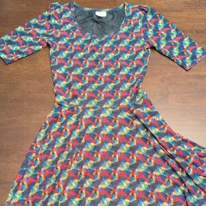 LuLaRoe Multicolor Geometric Scoop-Neck Dress
